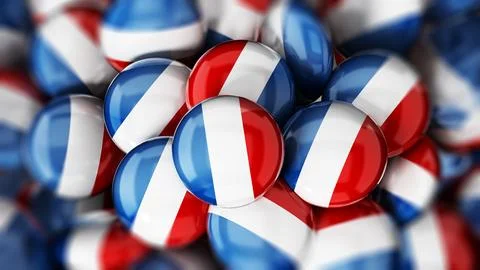 Stack of buttons with French flag. 3D illustration Stock Illustration