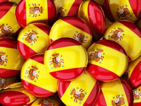 Stack of buttons with Spain's flag. 3D illustration Illustrazione stock