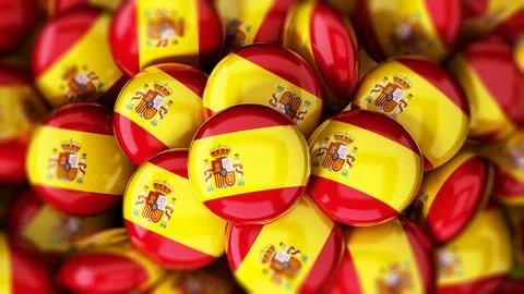 Stack of buttons with Spain's flag. 3D illustration Stock Illustration