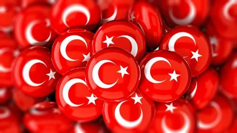 Stack of buttons with Turkish flag. 3D illustration Stock Illustration