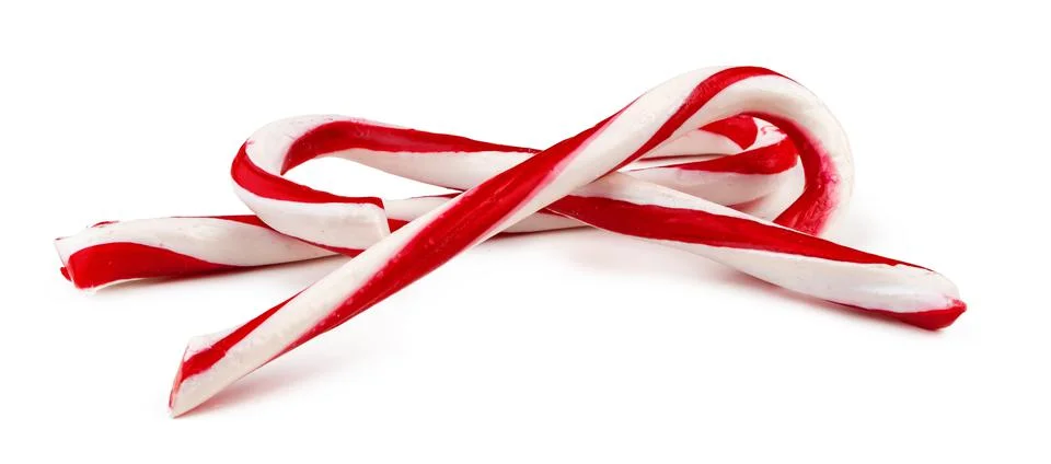 Stack of candy canes isolated on white background Stockfoto's