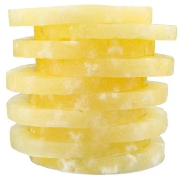 Stack of canned pineapple rings isolated on a white background. Stock Photos