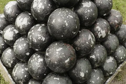 A stack of cannonballs. Stock Photos