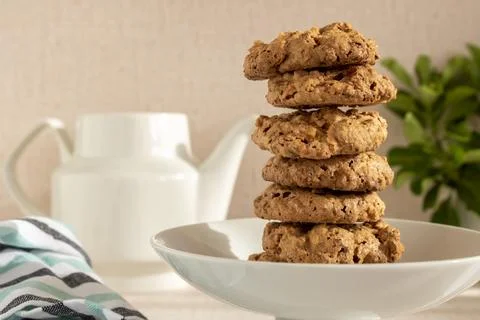 A stack of Caprichos de Santiago de Compostela cookies on a plate. Stock Photos
