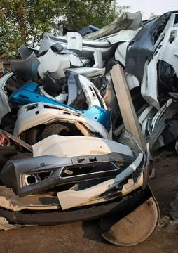 Stack of car parts in garage. 库存照片