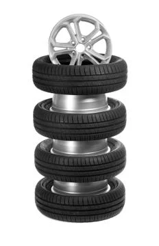 A stack of car wheels and tires. Stock Photos