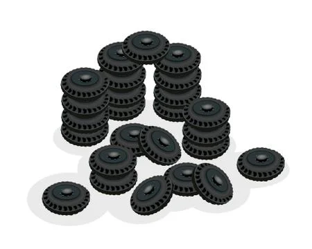 Stack of Car Wheels Isolated on White Background. Stock Illustration