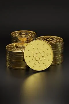 Stack of Cardano cryptocurrency coins. 3d illustration. Stock Photos