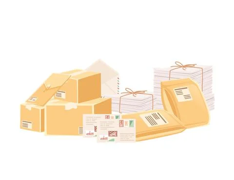 Stack cardboard and paper postal correspondence vector illustration on white  Stock Illustration