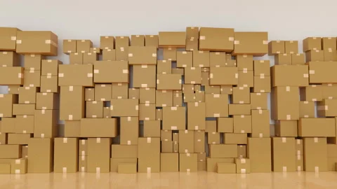 Stack of cardboard box carton or parcel in logistics warehouse Видео 247429683