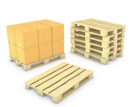 Stack of cardboard boxes and stack of pallets Stock Illustration