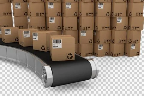 Stack of cardboard boxes by conveyor belt Stock Illustration