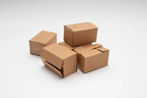 Stack of cardboard boxes delivery service on white background 스톡 사진