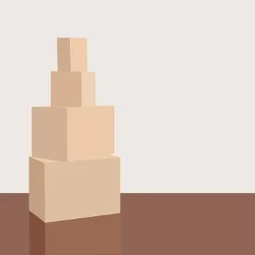Stack of cardboard boxes in an empty room. Pile of carton boxes on the floor in Stock Illustration