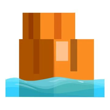 Stack of cardboard boxes floating on water surface Stock Illustration