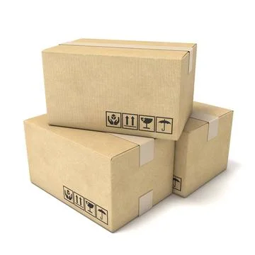 Stack of cardboard boxes. Global packages delivery concept, 3D Stack of ca... Foto stock