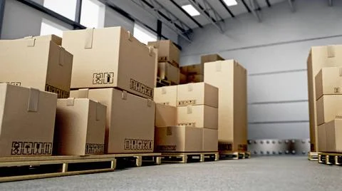 Stack of cardboard boxes inside the warehouse. 3D illustration Stack of ca... Photos