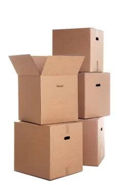 Stack of cardboard boxes isolated Stock Photos