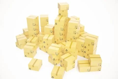 Stack of cardboard boxes isolated on white background for the delivery of Stock Illustration