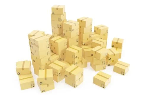 Stack of cardboard boxes isolated on white background for the delivery of Stock Illustration