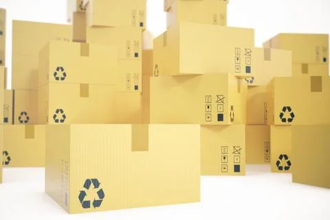 Stack of cardboard boxes isolated on white background for the delivery of Stock Illustration