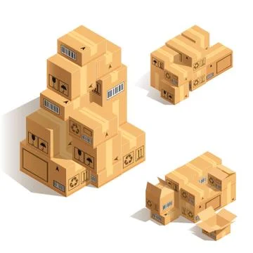 Stack of cardboard boxes isolated on white background. Stock Illustration