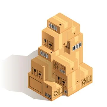 Stack of cardboard boxes isolated on white background. Stock Illustration