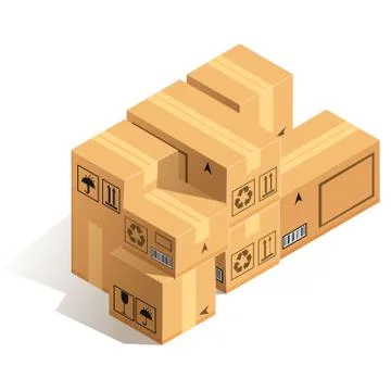 Stack of cardboard boxes isolated on white background. Stock Illustration