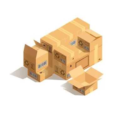 Stack of cardboard boxes isolated on white background. Concept of packing goods. Stock Illustration
