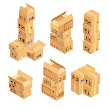 Stack of cardboard boxes isolated on white background. Stock Illustration