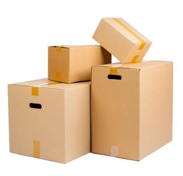 Stack of cardboard boxes isolated on white background Stock Photos
