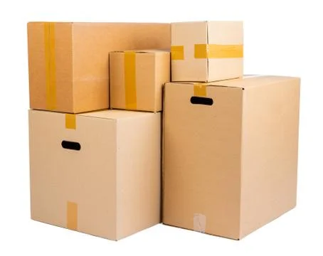 Stack of cardboard boxes isolated on white background 스톡 사진