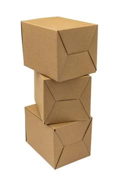 Stack of cardboard boxes isolated on white background 스톡 사진