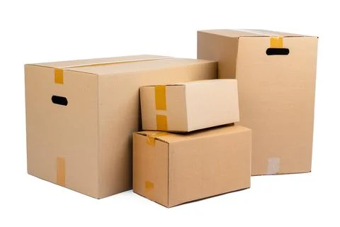 Stack of cardboard boxes isolated on white background 写真素材