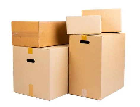 Stack of cardboard boxes isolated on white background 스톡 사진