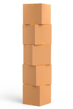 Stack of cardboard boxes or carton gift box isolated on white background. 3d  Stock Illustration