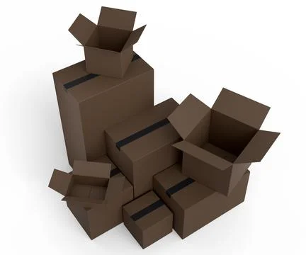 Stack of cardboard boxes or carton gift box isolated on white background. 3d  Stock Illustration