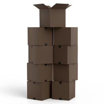 Stack of cardboard boxes or carton gift box isolated on white background. 3d  Stock Illustration
