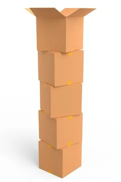 Stack of cardboard boxes or carton gift box isolated on white background. 3d  Stock Illustration