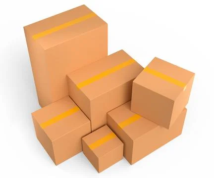 Stack of cardboard boxes or carton gift box isolated on white background. 3d  Stock Illustration