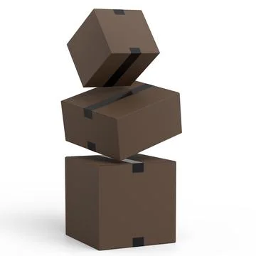 Stack of cardboard boxes or carton gift box isolated on white background. 3d  Stock Illustration