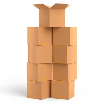 Stack of cardboard boxes or carton gift box isolated on white background. 3d  Stock Illustration