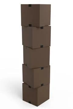 Stack of cardboard boxes or carton gift box isolated on white background. 3d  Stock Illustration