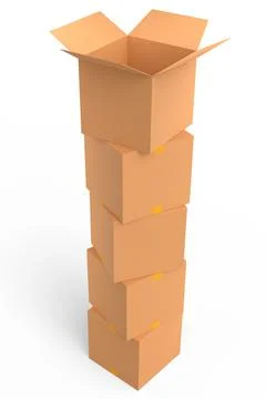 Stack of cardboard boxes or carton gift box isolated on white background. 3d  Stock Illustration