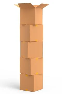 Stack of cardboard boxes or carton gift box isolated on white background. 3d  Stock Illustration