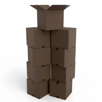 Stack of cardboard boxes or carton gift box isolated on white background. 3d  Stock Illustration