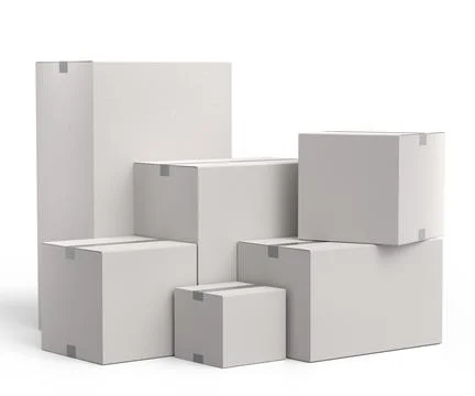Stack of cardboard boxes or carton gift box isolated on white background. 3d  Stock Illustration
