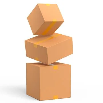 Stack of cardboard boxes or carton gift box isolated on white background. 3d  Stock Illustration