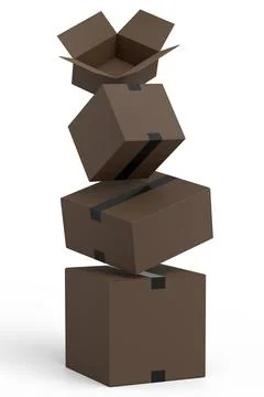 Stack of cardboard boxes or carton gift box isolated on white background. 3d  Stock Illustration