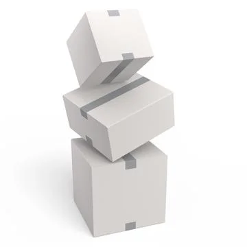 Stack of cardboard boxes or carton gift box isolated on white background. 3d  Stock Illustration